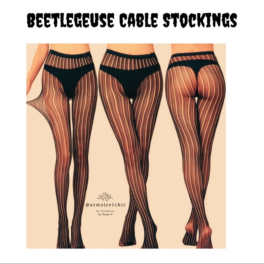 BEETLEGEUSE | Striped Sheer to Toe Stockings | Women’s Size M - Picture 2 of 5
